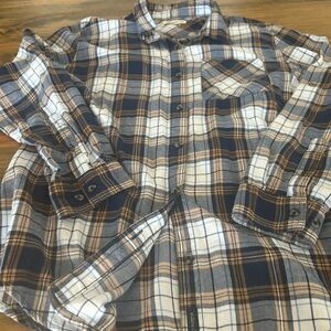 Magellan Outdoors Navy and Tan Plaid Shirt